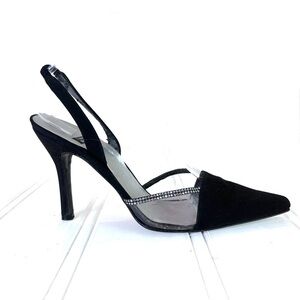 STUART WEITZMAN BLACK RHINESTONE HEELS SLINGBACK  HEELS VINTAGE WOMEN SIZS 8
